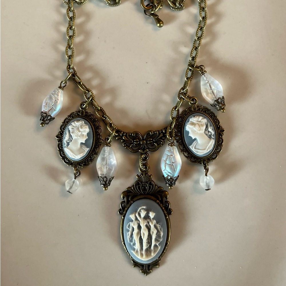 Vintage Cameo Wedgewood Blue Style Choker Three Fates Necklace